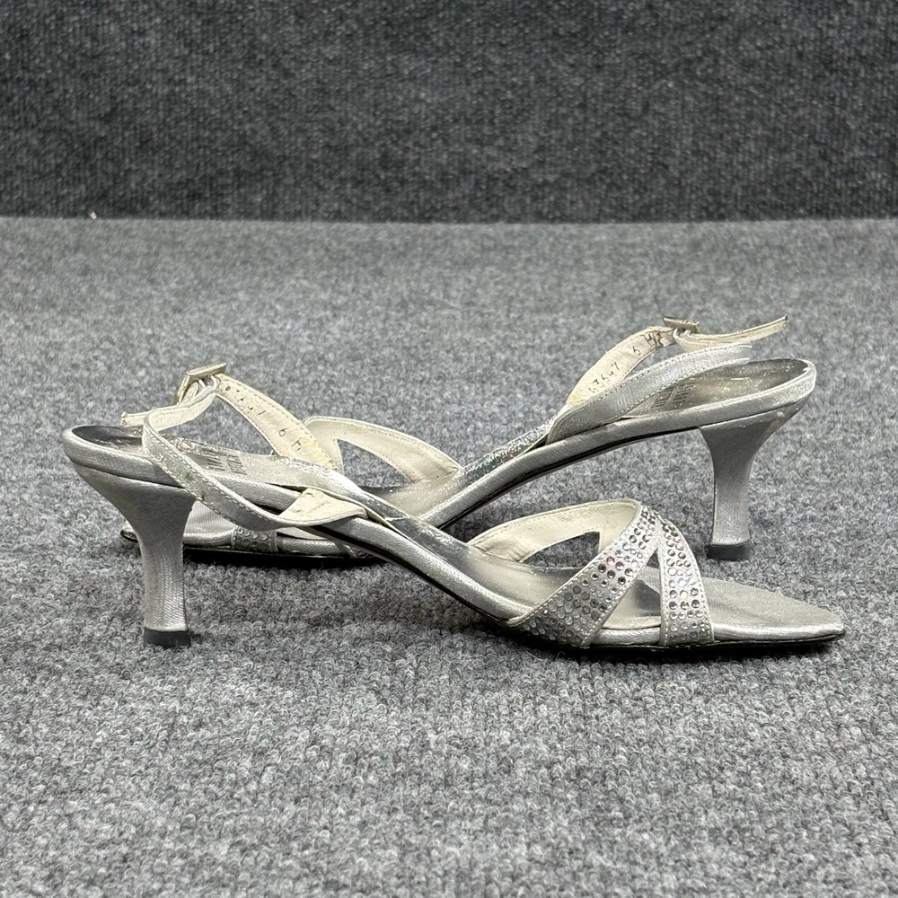 Stuart Weitzman Sandals Womens 5 Silver Glitter Rhinestone Strappy Heels 43647
